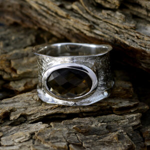 Nice Gemstone  Oval Checker smoky quartz ring